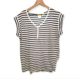 C&C California 100% Linen Navy & Cream Stripe Top Size Medium